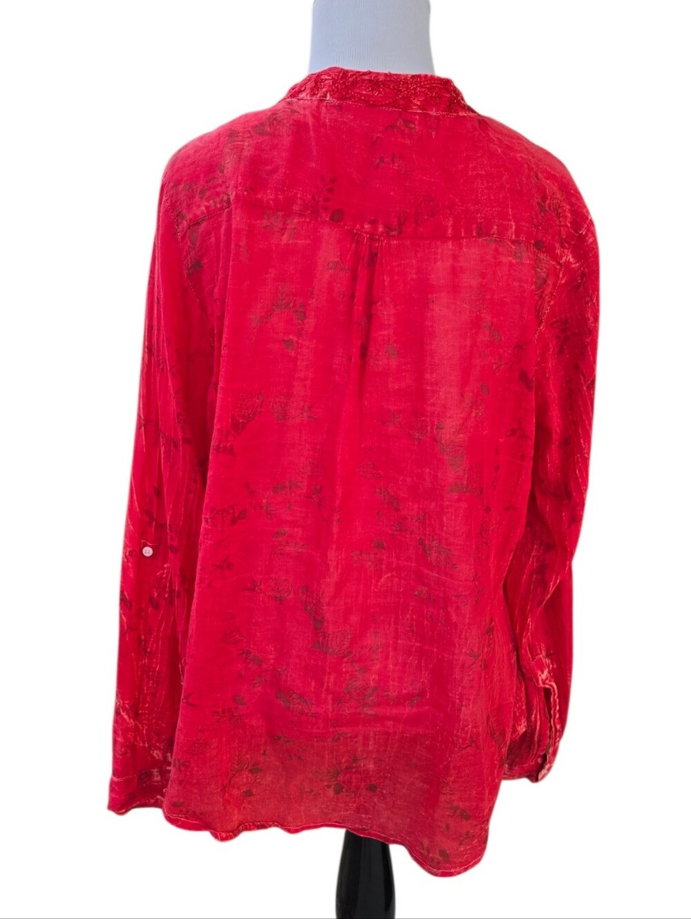 Nu Vintage Distressed Embroidered Long Sleeve Blouse Red Size Medium - Picture 5 of 7